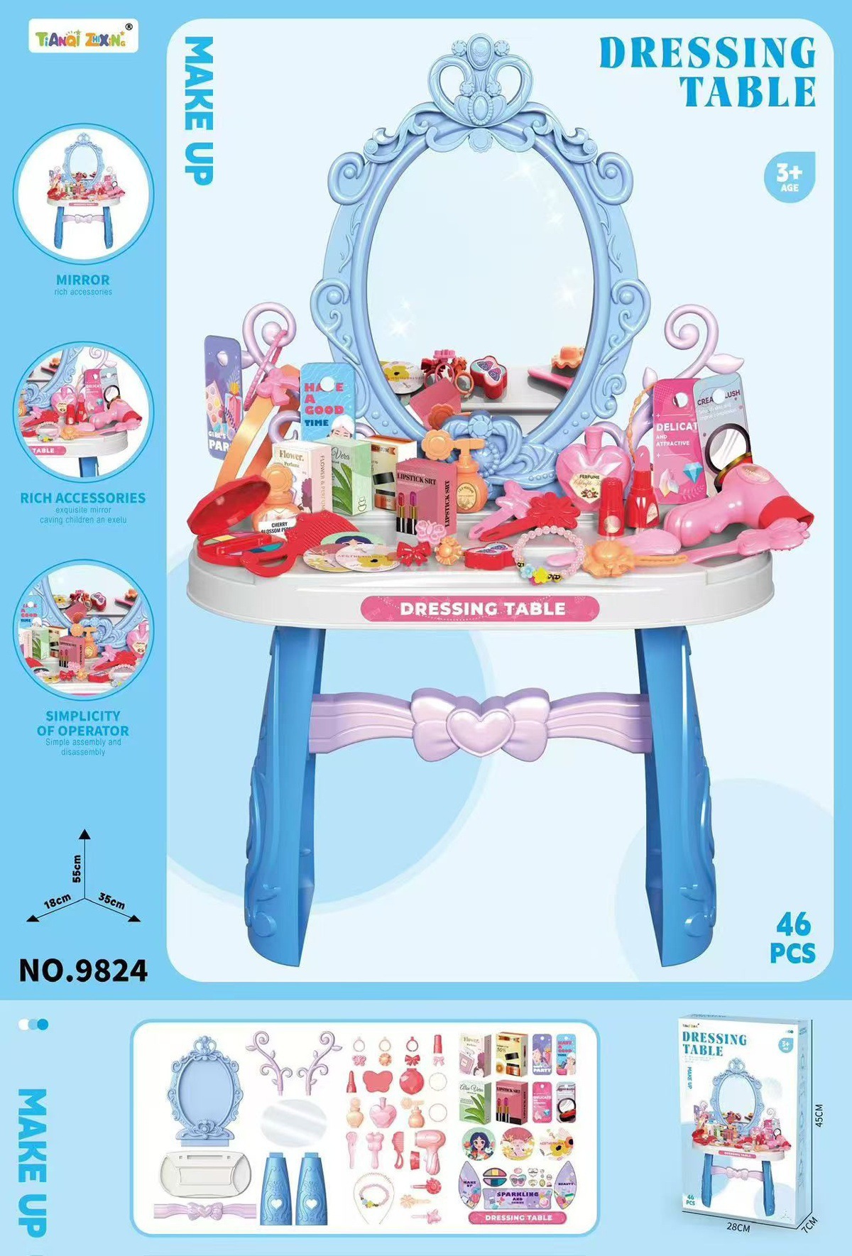 Transfronterizos niños simulación de luces y música chicas vestidos joyas mesa de maquillaje para pasar la casa princesa tocador juguetes