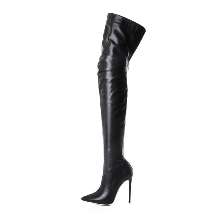 ShoeGlobe Cross-Border Fashion Pointed Toe Back Zipper Stiletto Slim Leg Export Women's European And American Over-the-Knee Shiny_voghion.com