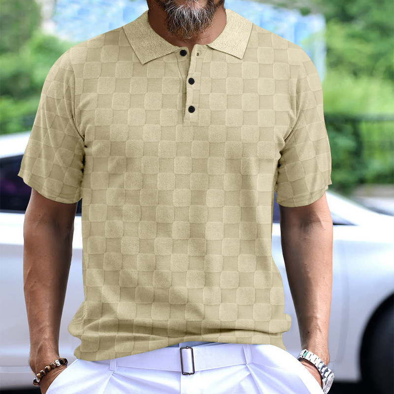 Cross-border nuevo hombre de verano camiseta de manga corta casual de moda polo camiseta de manga corta de hombre Jacquard camiseta cuadrada pequeña