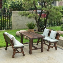 户外庭院桌椅花园阳台桌椅实木碳化防腐桌椅露台休闲桌椅组合