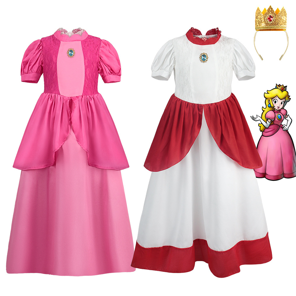 Princess Brigitte Girls Cos Dress Skirt Princess Brigitte Dress Lace Stitching Puff Sleeves Cosplay Performance Clothing