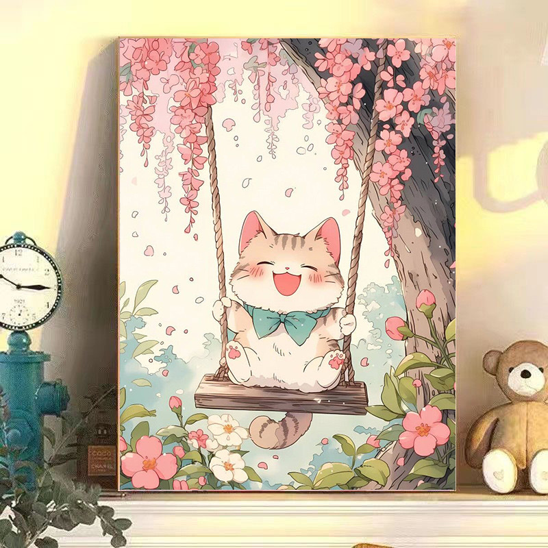 DIY pintura al óleo digital encantadora ilustración de animales pequeños rellenos a mano curar pintura decorativa colgar pintura mural