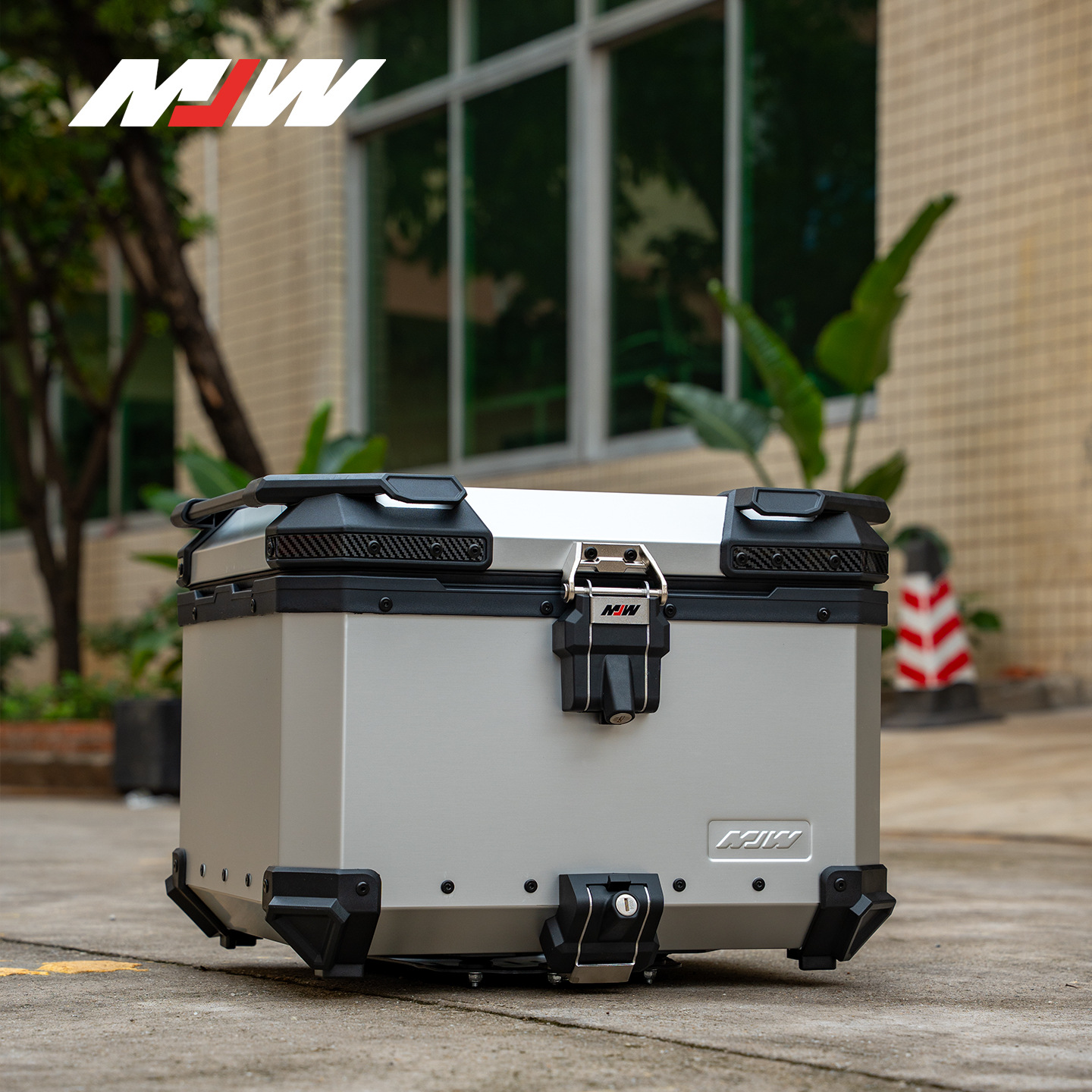 Mjw Embossed Anodized Silver Bm Lock 45L55L Quick-Release Motorcycle Aluminum Alloy Tail Box Waterproof Trunk Storage Box