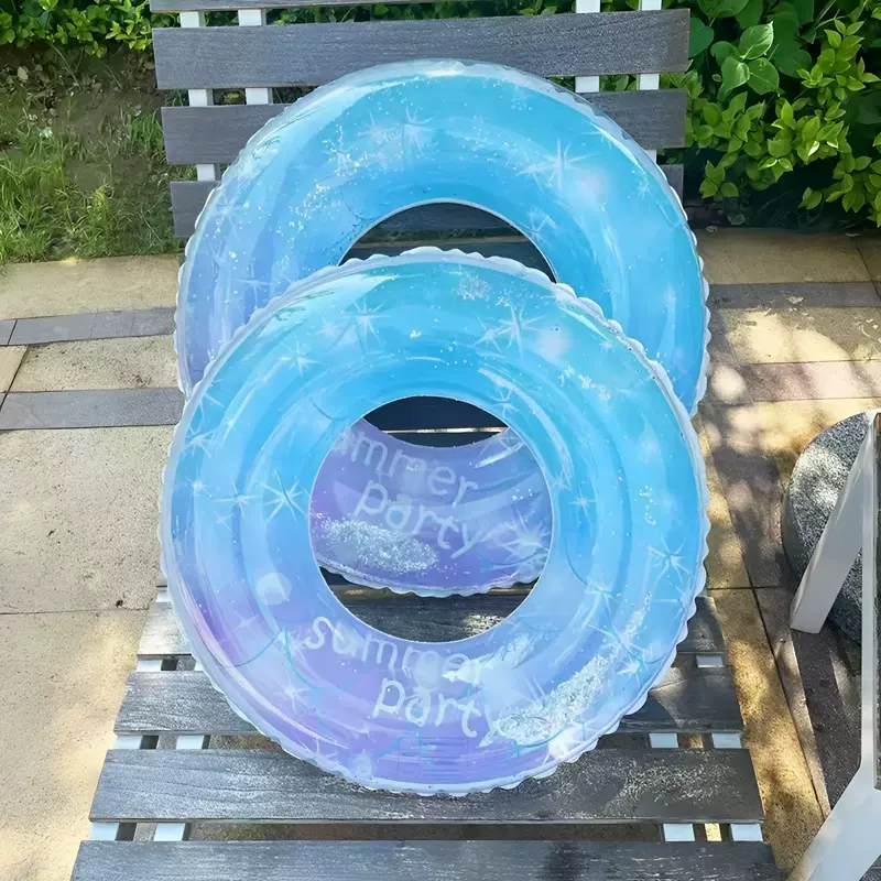 新款游泳圈透明pvc充气泳圈亮片星空渐变夏季游泳水装备儿童泳圈