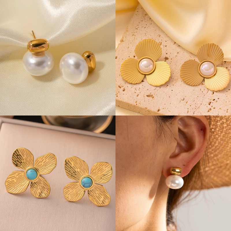 5g Weight 304 Stainless Steel Ear Needle Material Drop Earrings, Ear Studs Classification 1 Pair Elegant Simple Style Geometric Flower Plating 304 Stainless Steel Drop Earrings Ear Studs