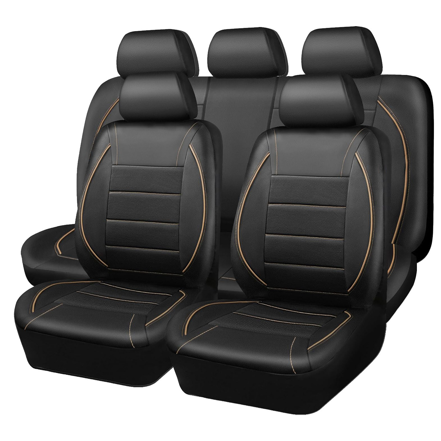 Black and Green Arc-Shaped Leather Car Seat Cover, Full Surround Universal Seat Cover, Wear-Resistant Leather Car Interior Cushion Wholesale