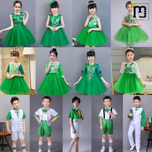 雨立六一儿童演出服绿色春晓小学生合唱服蓬蓬公主裙亮片舞蹈表演
