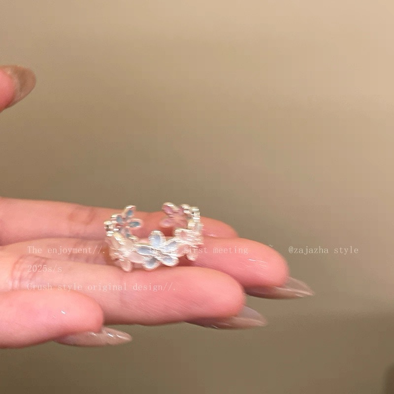 温柔仙女～彩色开口花朵戒指女小众设计感百搭食指戒独特绝美指环|undefined