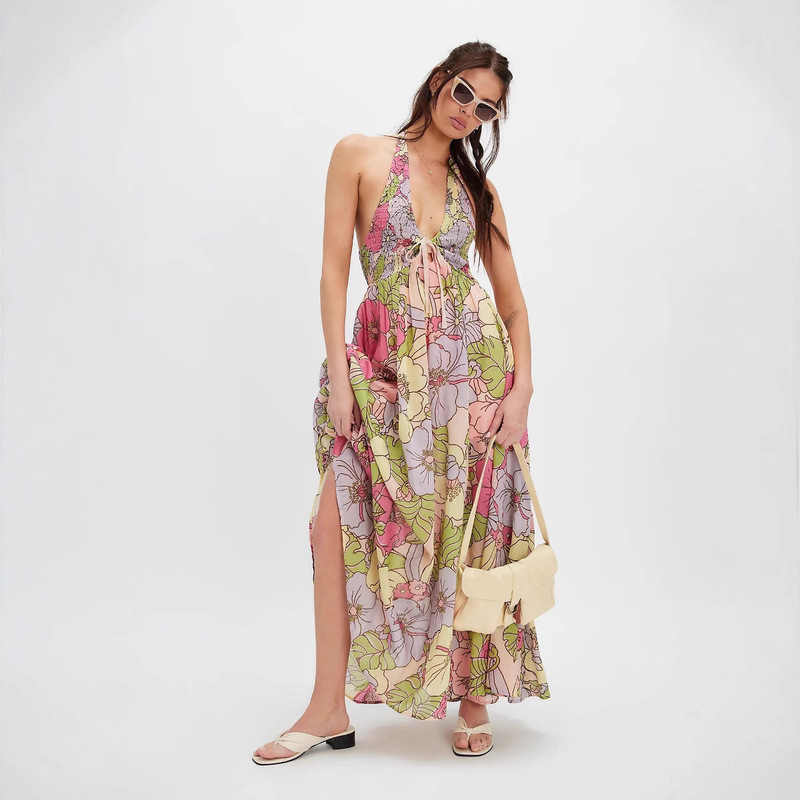 2025 New Summer Amazon AliExpress V-neck Lace-up Backless dress