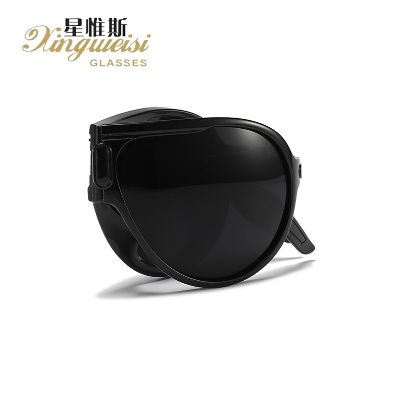 新款復古摺疊太陽鏡男女士遮陽鏡歐美潮流墨鏡摺疊眼鏡蛤蟆鏡批發