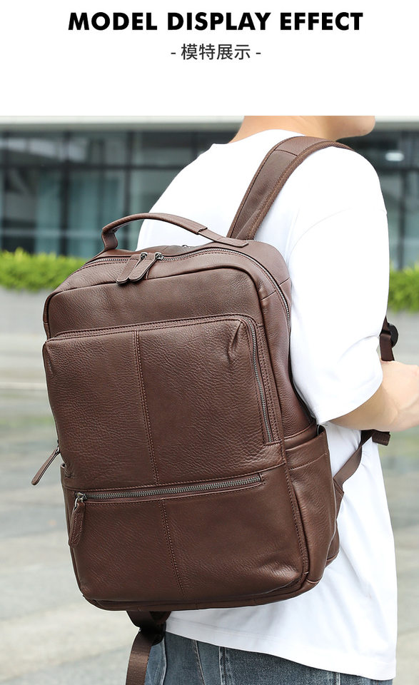 Ba lô nam da bò thật Marunte đựng máy tính 15 inch, 31×17×41 cm — Cà phê đen, nâu, đen chi tiết 16