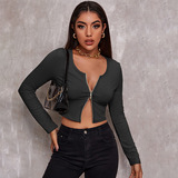 (Трансграничная торговля), весенний летний ретро сексуальный трикотажный короткий свитер с молнией, кардиган, лонгслив, европейский стиль, в обтяжку