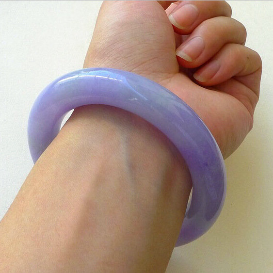 Natural Burmese Jade Bracelet Women's Ice Glutinous Violet Spring Color Round Strip Guifei Wide-brimmed Ring Jade Bracelet