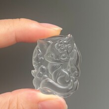 天然高冰白水晶桃花九尾狐吊坠 男女款狐狸雕刻件吊坠批发九尾狐