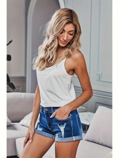N 10377 Elastic Ripped Denim Shorts �����ƶ���ѝ �W���L���