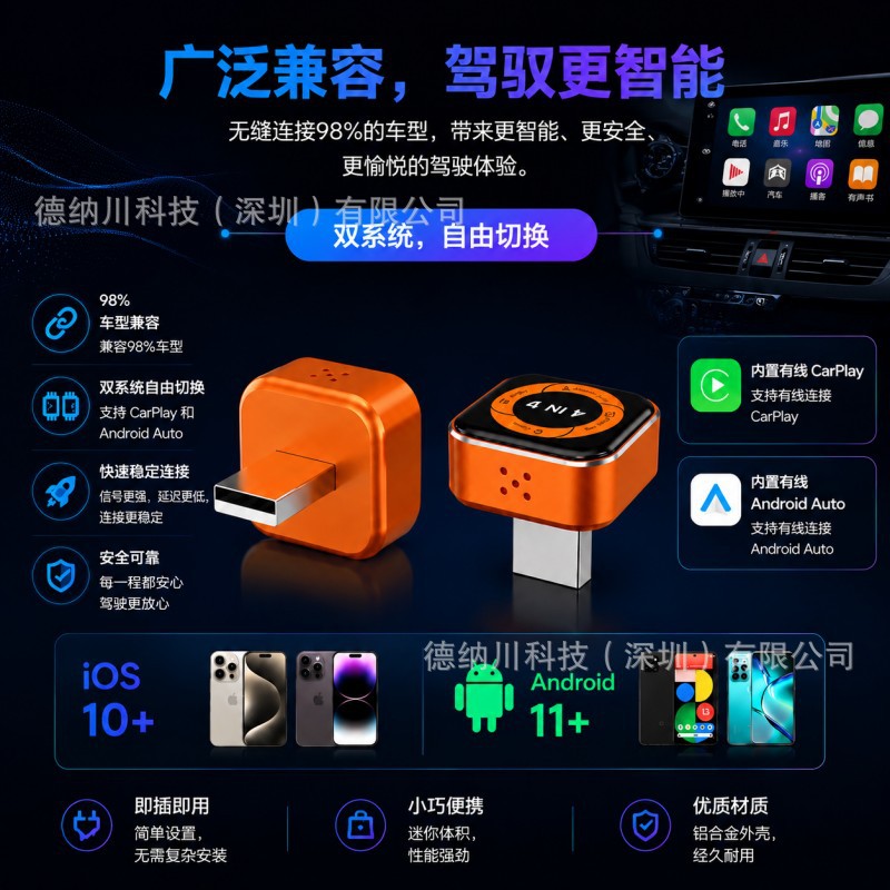 Wireless Carplay4In1 Wired Carplay to Wireless Apple Android Auto Four-In-One Screen Projection Connection Box