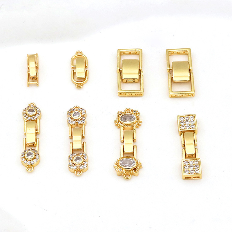 Color-Preserving Copper Plated with 18K Real Gold, Zirconia Flower-Shaped Double-Row Connecting Clasp, Watch Clasp, Bracelet Clasp Head, DIY Accessories Color-Preserving Copper Plated with 18K Real Gold, Zirconia Flower-Shaped Double-Row Connecting Clasp, Watch Clasp, Bracelet Clasp Head, DIY Accessories