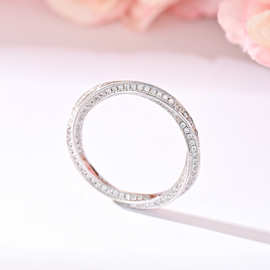奢华高级满钻S925银镀18K白金莫桑莫比乌斯环无尽的爱戒指0.87ct