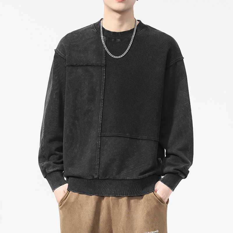 安洋美式复古卫衣男2025秋季新款宽松休闲上衣服潮流圆领套头长袖|undefined