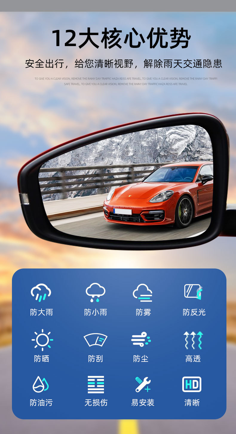 Suitable for Nissan Sylphy reversing reflective rearview mirror rainproof film Teana Tiida waterproof Qijun full screen anti-fog