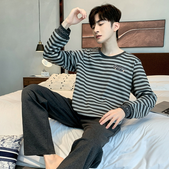 2023 Otoño e Invierno pijamas hombres con cuello en V manga larga traje suelto casual juventud hogar desgaste simple Traje a cuadros