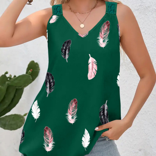 Casual minimalist lace trim hollow back loose-fitting top