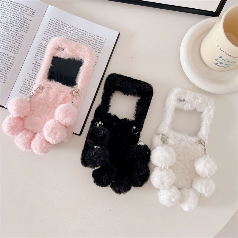 Suitable for Samsung Galaxy Z Flip6 Plush Bracelet Beads Mobile Phone Case Zflip3 4 5 Autumn and Winter Protective Cover