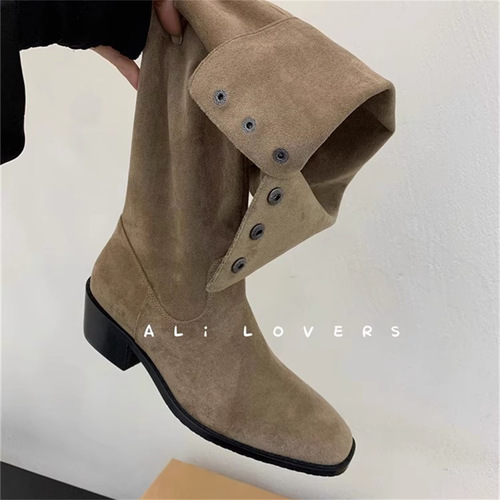 Pile boots retro niche small boots French women's boots autumn and winter versatile western cowboy boots knight boots