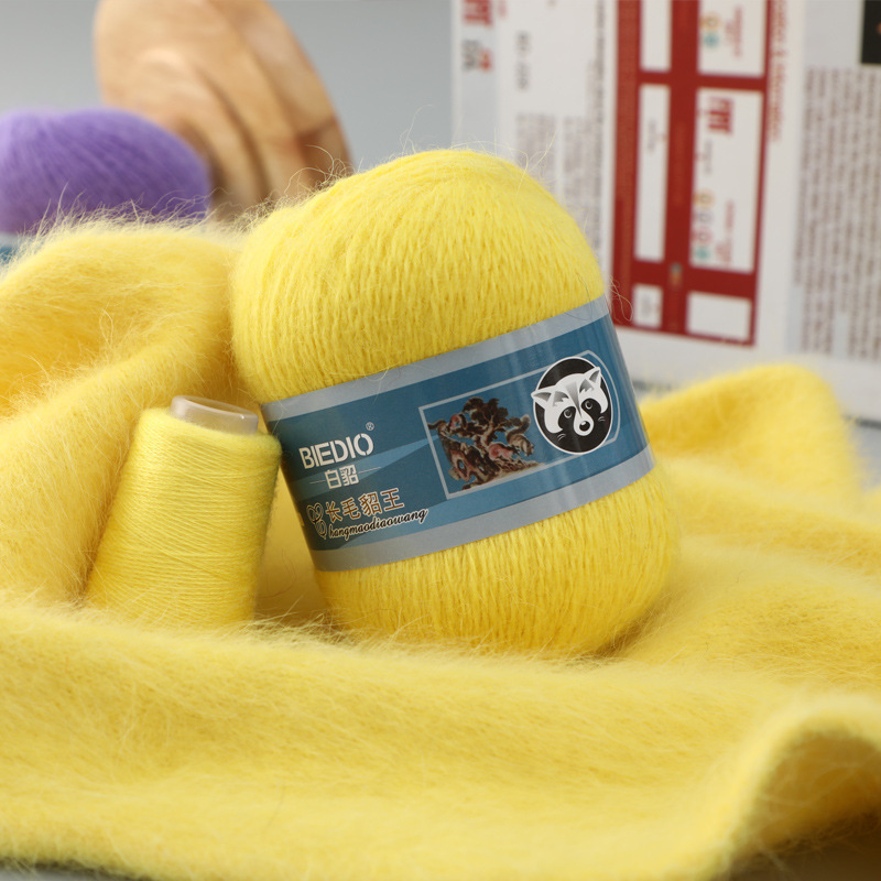 Long-Haired Mink Yarn 13S/2 Medium-Thick Hand-Knitted Angora Rabbit Fur White Mink Factory Direct Sale Wool Yarn