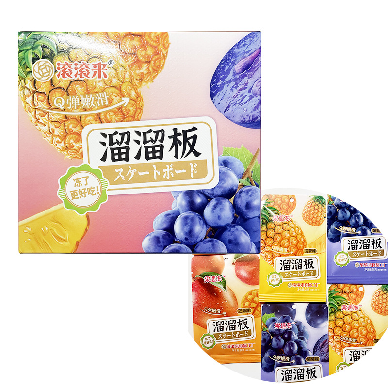 28克滾滾來椰果板溜溜板混合水果味布丁果凍板袋懷舊零食 30袋/盒