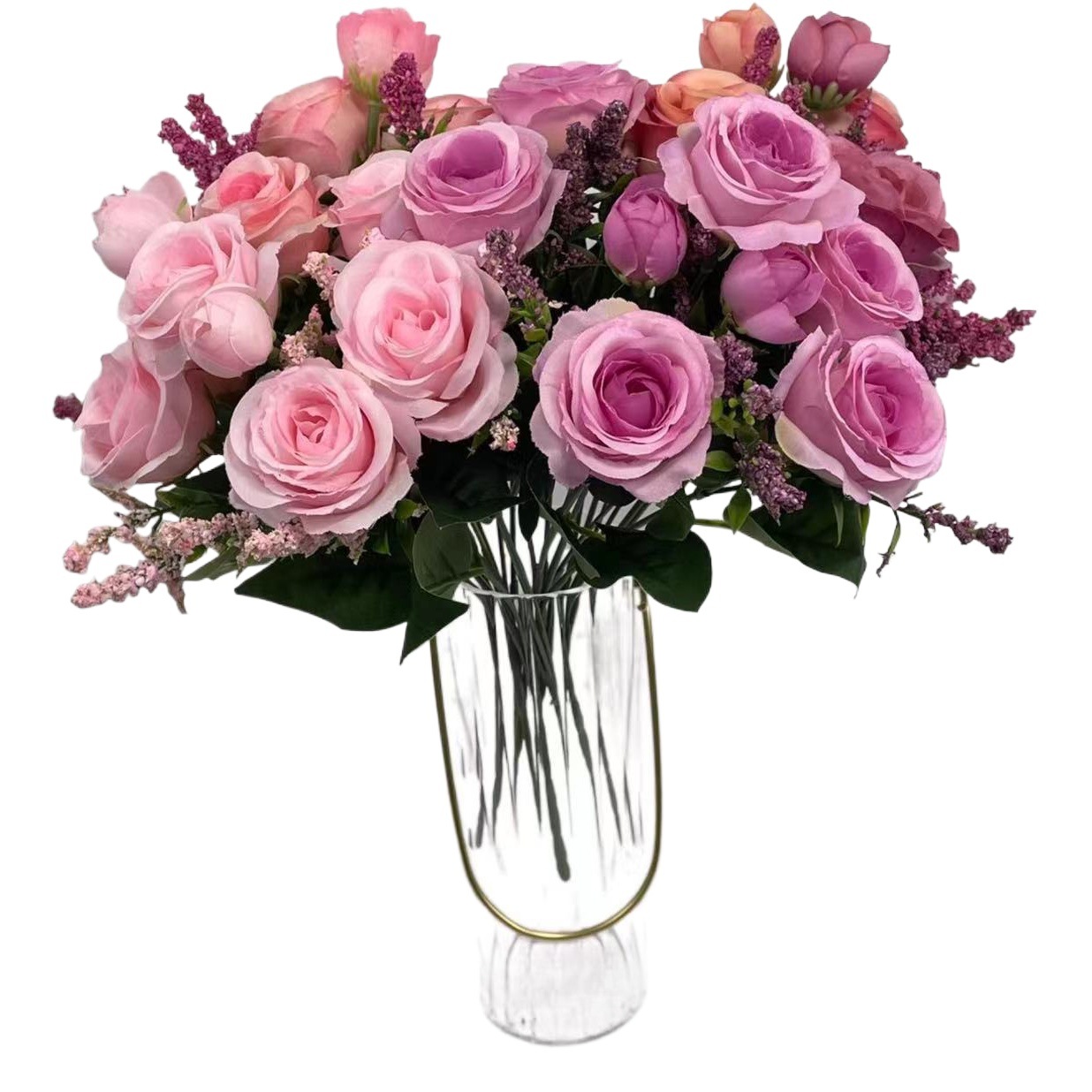 Venta al por mayor boda flor artificial nuevo ramo europeo medio Rosa de alta gama falso ramo decoración ceremonia floral