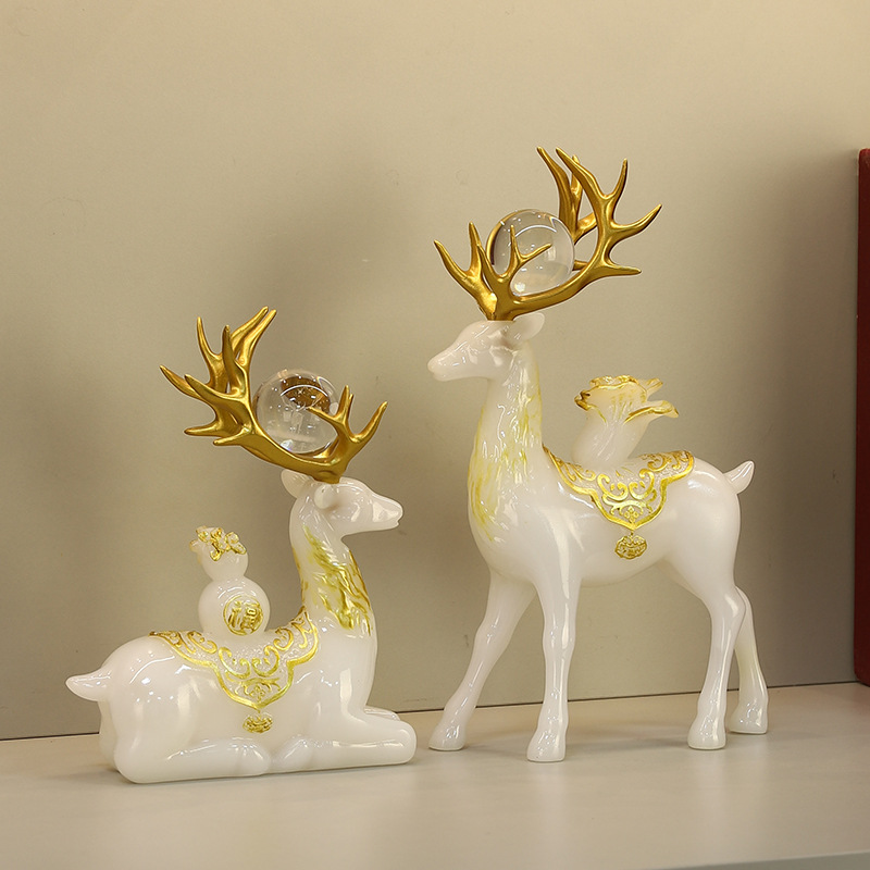Light Luxury Lucky Deer Home Furnishings Housewarming and Opening Fulu Double Deer Decorative Gifts Living Room Entrance Resin Crafts