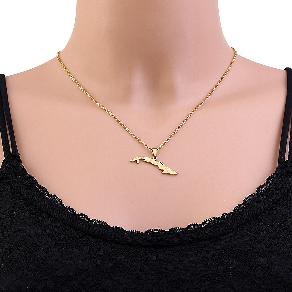 Vintage Öltropfen Kubanische Republik Karte Anhänger Halskette Mode Edelstahl Damen Schlüsselbein Kette_voghion.com