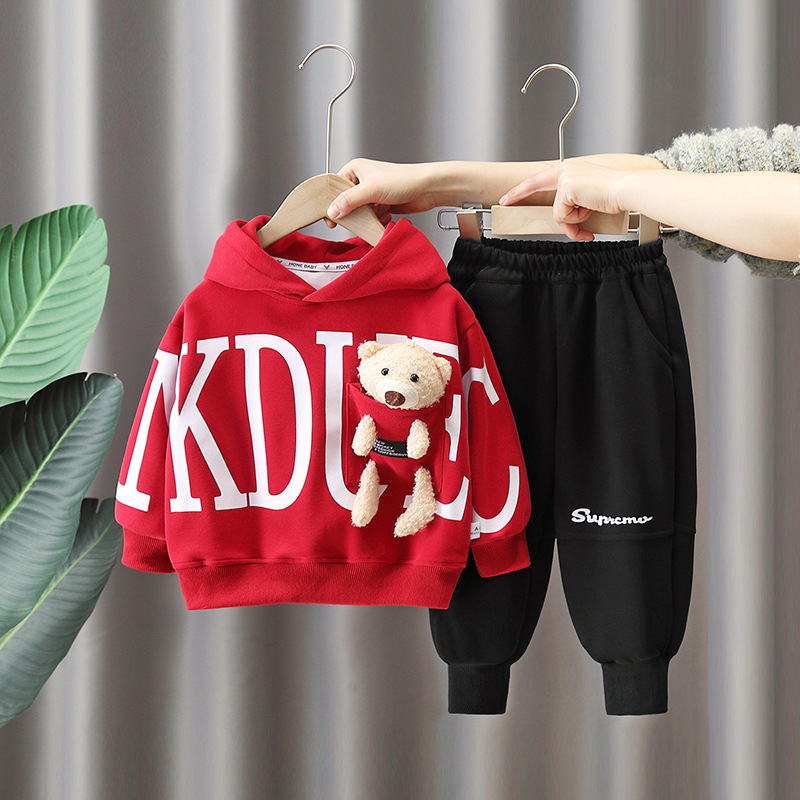 6155 traje de suéter para niños 2025 primavera y otoño nuevo estilo ropa de letras para niños bebé oso traje de otoño de dos piezas