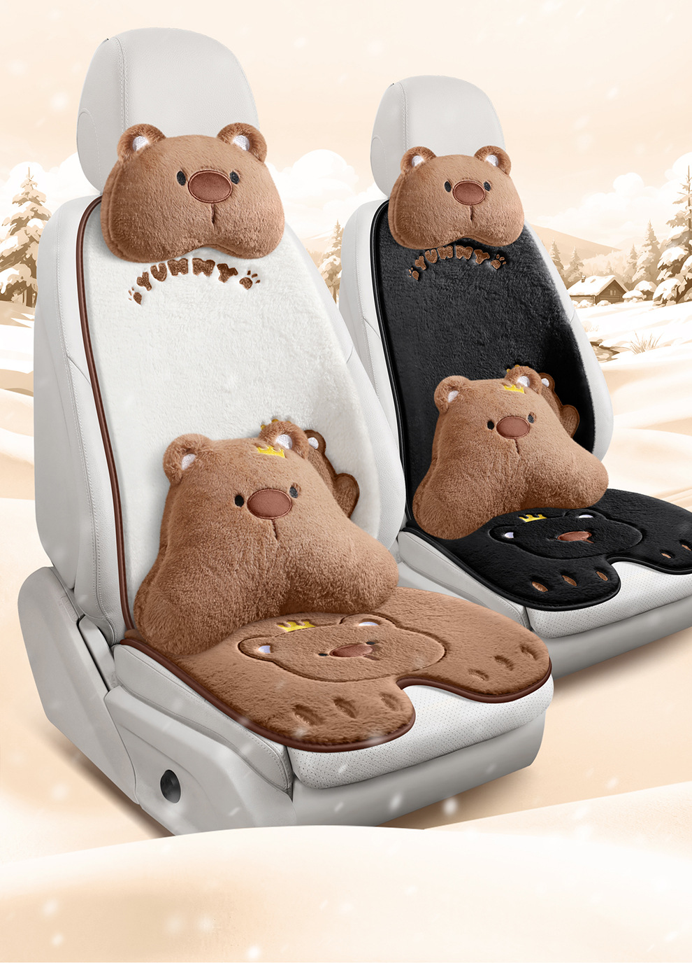Car Seat Cushion Winter Universal Cartoon Seat Pad Half-Cover Cushion Simple Car Mat Rear Seat Cute Plush Cushion