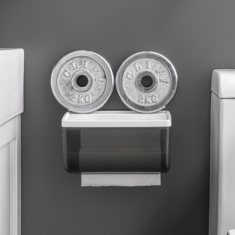 Portarrollos de papel para baño, caja de papel higiénico impermeable de plástico para el hogar, sin perforaciones, caja de almacenamiento montada en la pared agrandada para cocina image 5