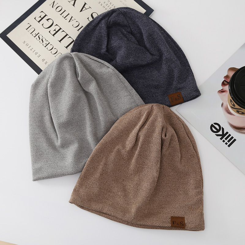 Cross-Border Knitted Hat Slouchy Beanie Casual Loose Fs Leather Label Sleep Cap Winter Fleece Women's Head Wrap Postpartum Hat