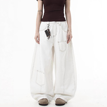 阔腿弯刀白色牛仔裤女秋宽松高腰牛仔阔腿裤女垂感裤子女款秋牛仔