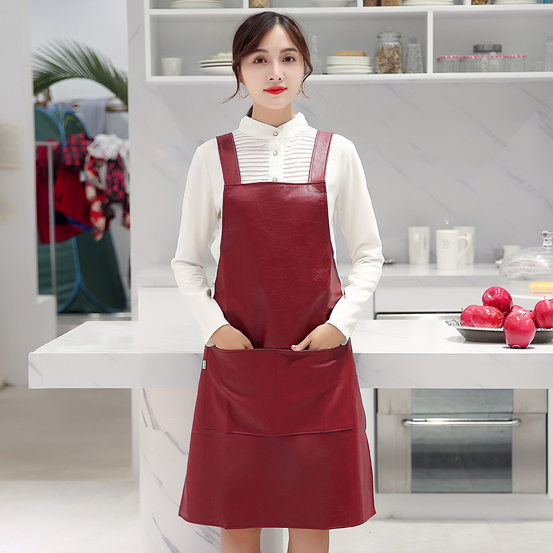 2 포켓 보르도 스트랩 가죽 앞치마