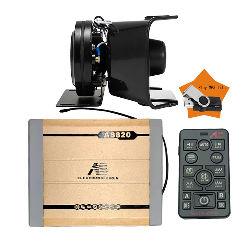 Car-mounted wireless alarm and voice announcement system, MP3 siren with high-pitched speaker, AS820D + round speaker