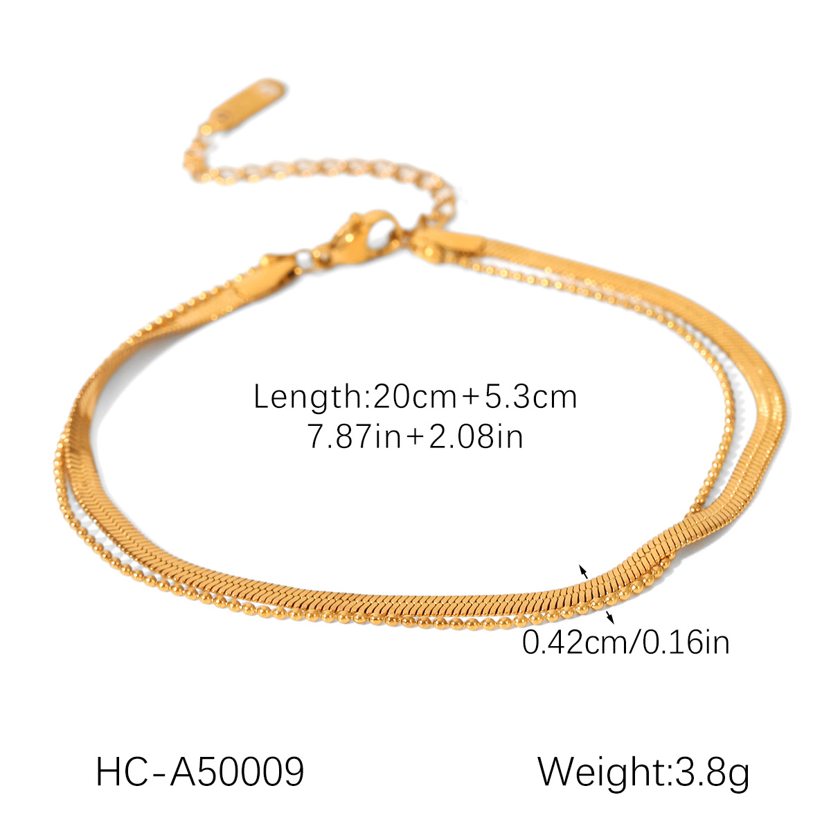 Hilo de acero inoxidable chapado en oro 18 quilates transfronterizos europeos y americanos cadena de serpiente plana cadena de cuentas doble decoración de pie ins joyería de acero de titanio de lujo ligero