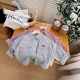 儿童纯棉衬衫2025春秋新款男女童条纹上衣潮牌宝宝爱心衬衣女洋气