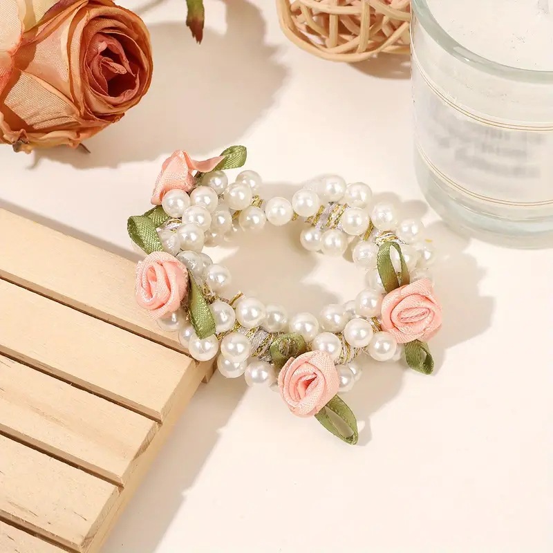 Flower Pattern Women's Gender Simple Style Women's Flower Pearl Hair Tie