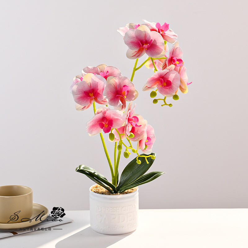 15 flores Phalaenopsis en maceta flores artificiales moda creativa decoración de flores adornos artificiales plantas verdes simulación pequeño bonsái