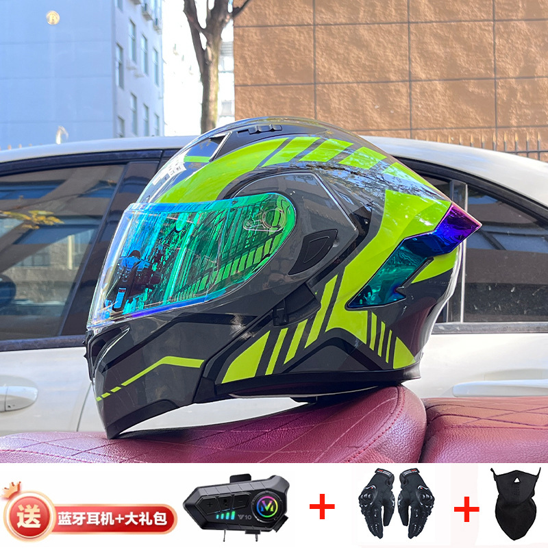 Casco de exposición Orz para hombres y mujeres invierno Doble espejo coche eléctrico semi-Casco completo cola de color coche deportivo ranura Bluetooth cuatro estaciones casco