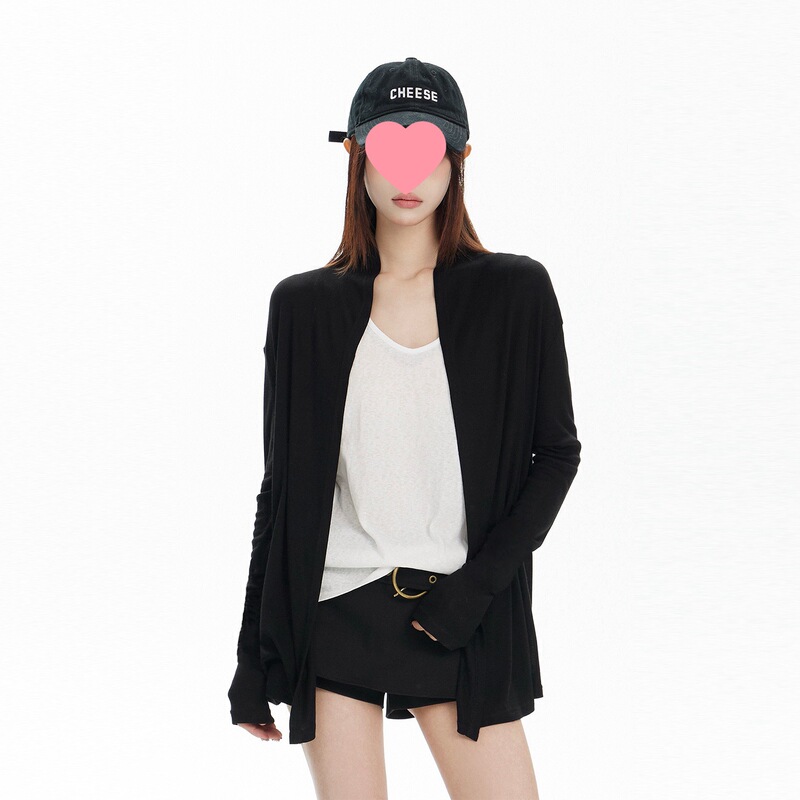 Casual black long-sleeve cardigan jacket for women, spring 6, new Korean style, simple, fashionable, loose-fitting, elegant, white