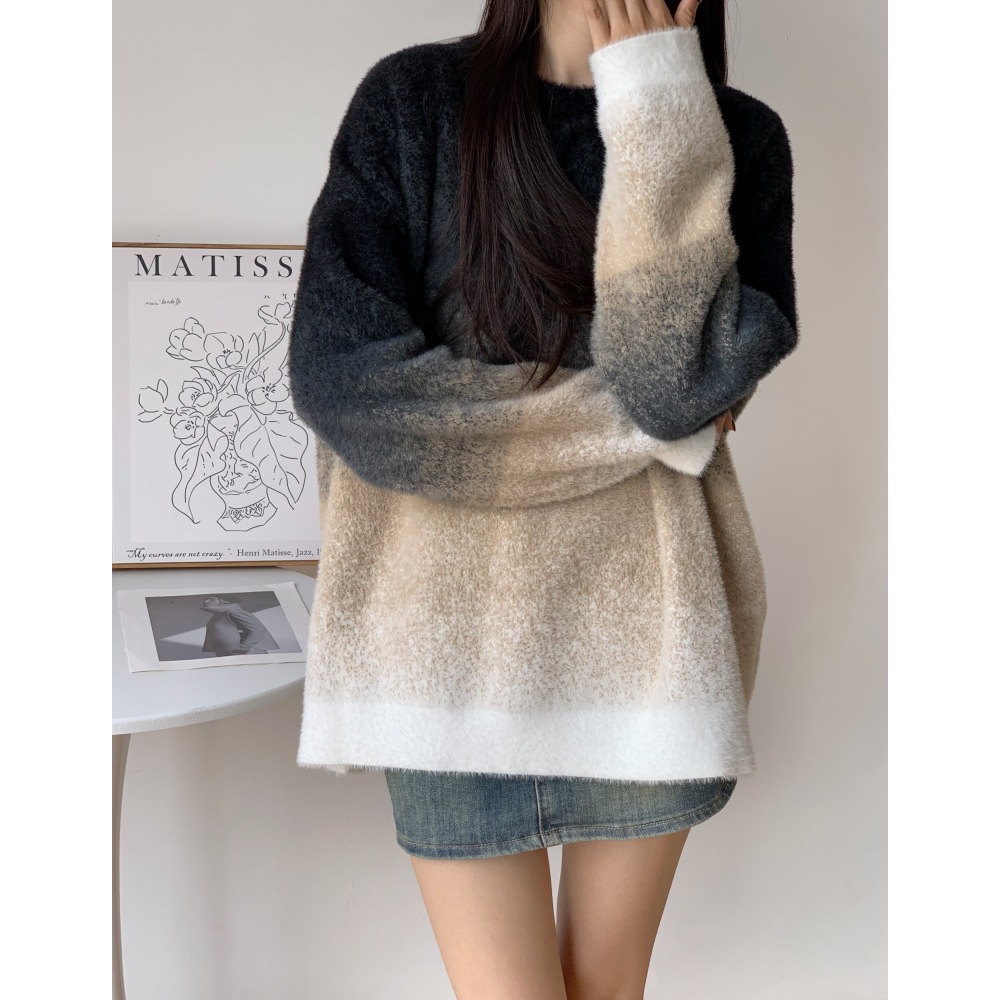 Autumn Japanese retro knitted sweater with a round collar