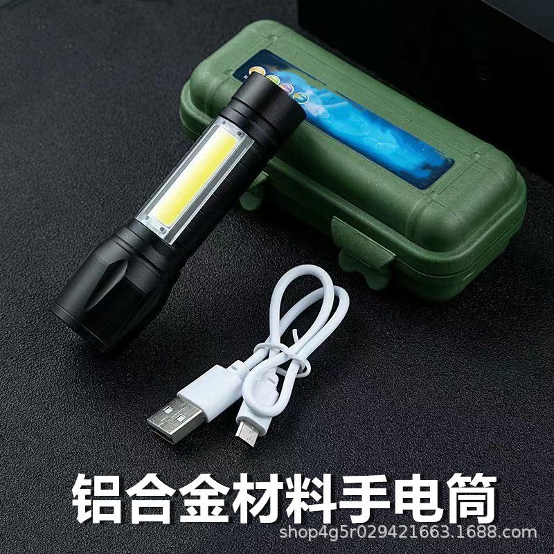강한 빛 미니 손전등 cob 측면 조명 가정용 휴대용 텔레스코픽 줌 작은 손전등 야외 충전식 led 손전등