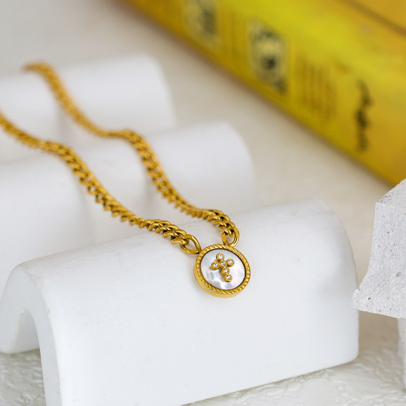Collier ras de cou rétro géométrique en coquillage et strass_voghion.com