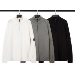 CPCOMPA クロスボーダー秋冬服 マイクロ透視レンズ付き プルオーバー スタンドカラー ハーフジップ ニット半袖ウールセーター イギリス風